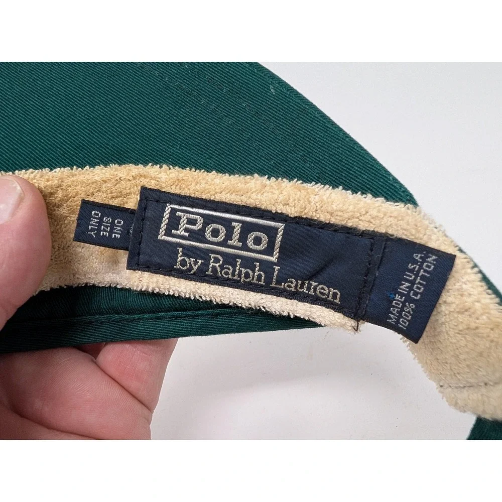 Vintage Polo Ralph Lauren Hat Visor Strap Back Mens One Size Green USA Pony Logo